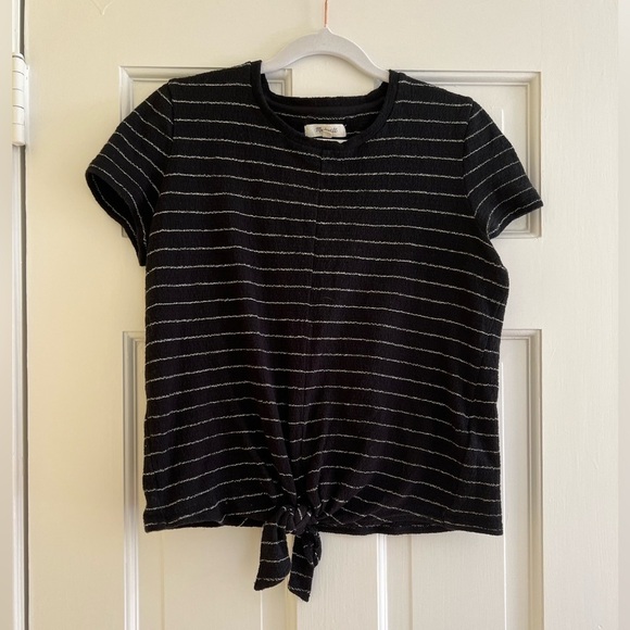 Madewell Tie Front Black and White Stripe Tee Women’s XS 100% Cotton - Picture 2 of 9
